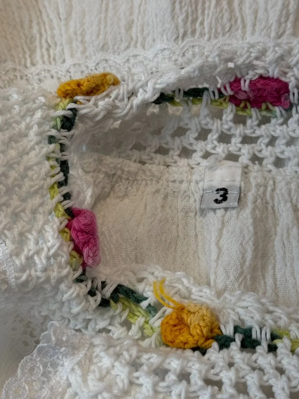 White fiesta dress girls 3T rainbow floral embroidery festival boho summer
